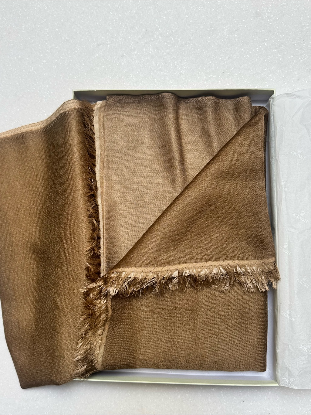 Rolex Brown Fringe Wrap Scarf